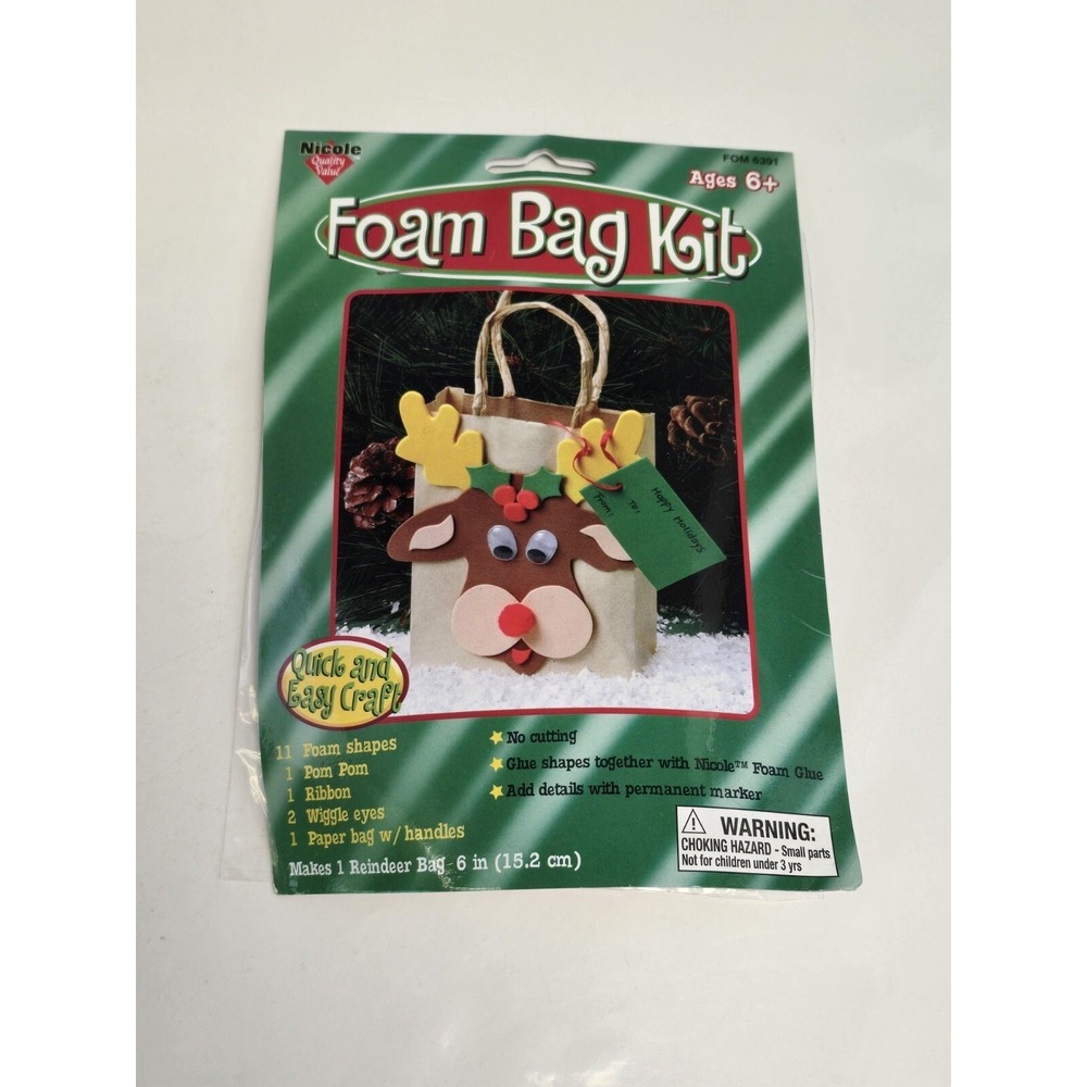 Christmas Reindeer Nicole Foam Bag Kit Arts & Crafts 6" Holiday 2006 Winter New